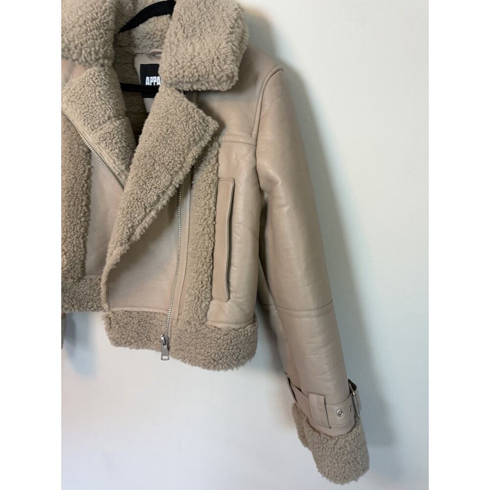Apparis Jay Faux Leather & Faux Shearling Moto Jacket Taupe Sz M $465 NWT - Picture 5 of 16
